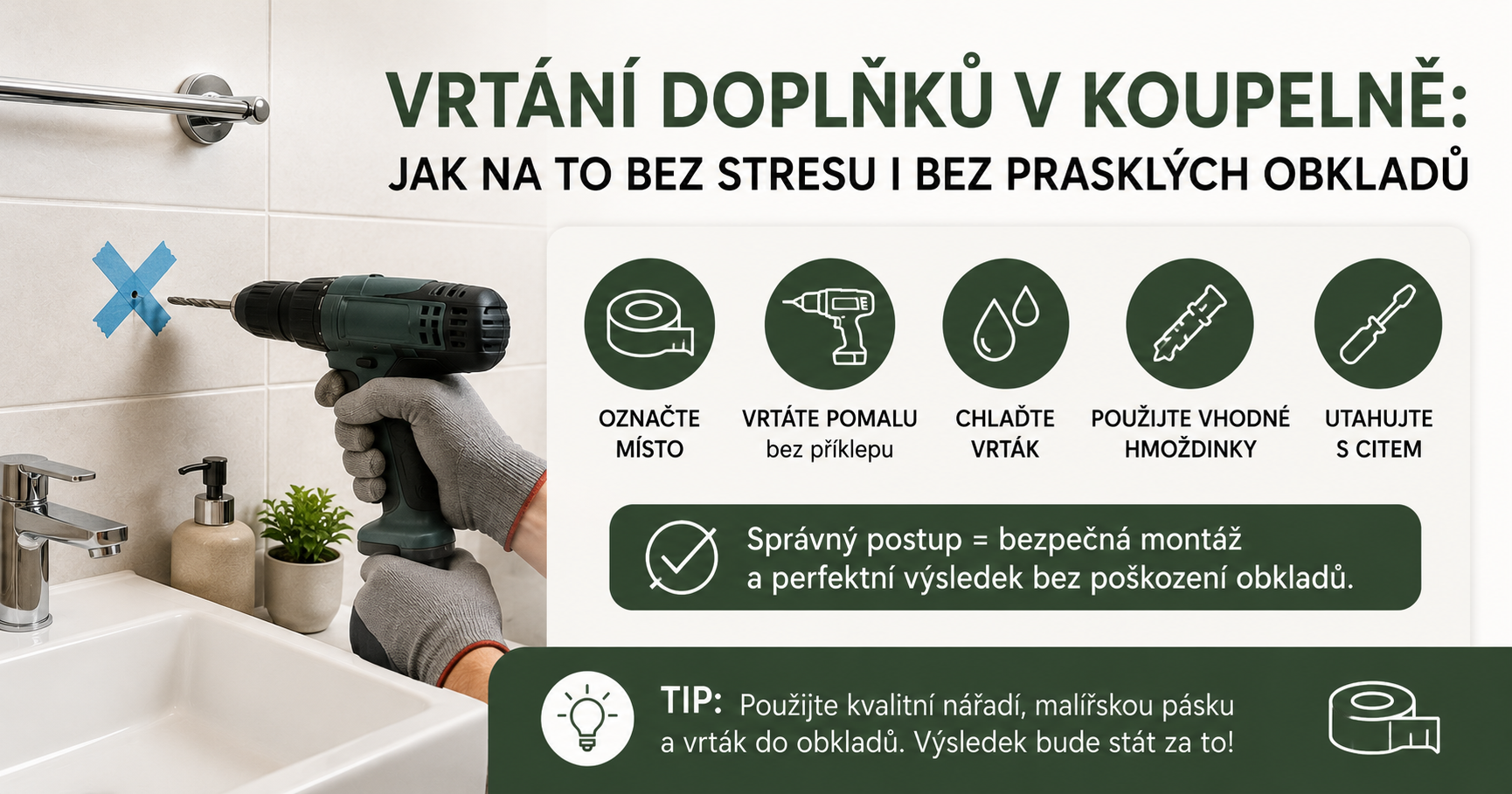 Vrtání doplňků v koupelně: Jak na to bez stresu i bez prasklých obkladů