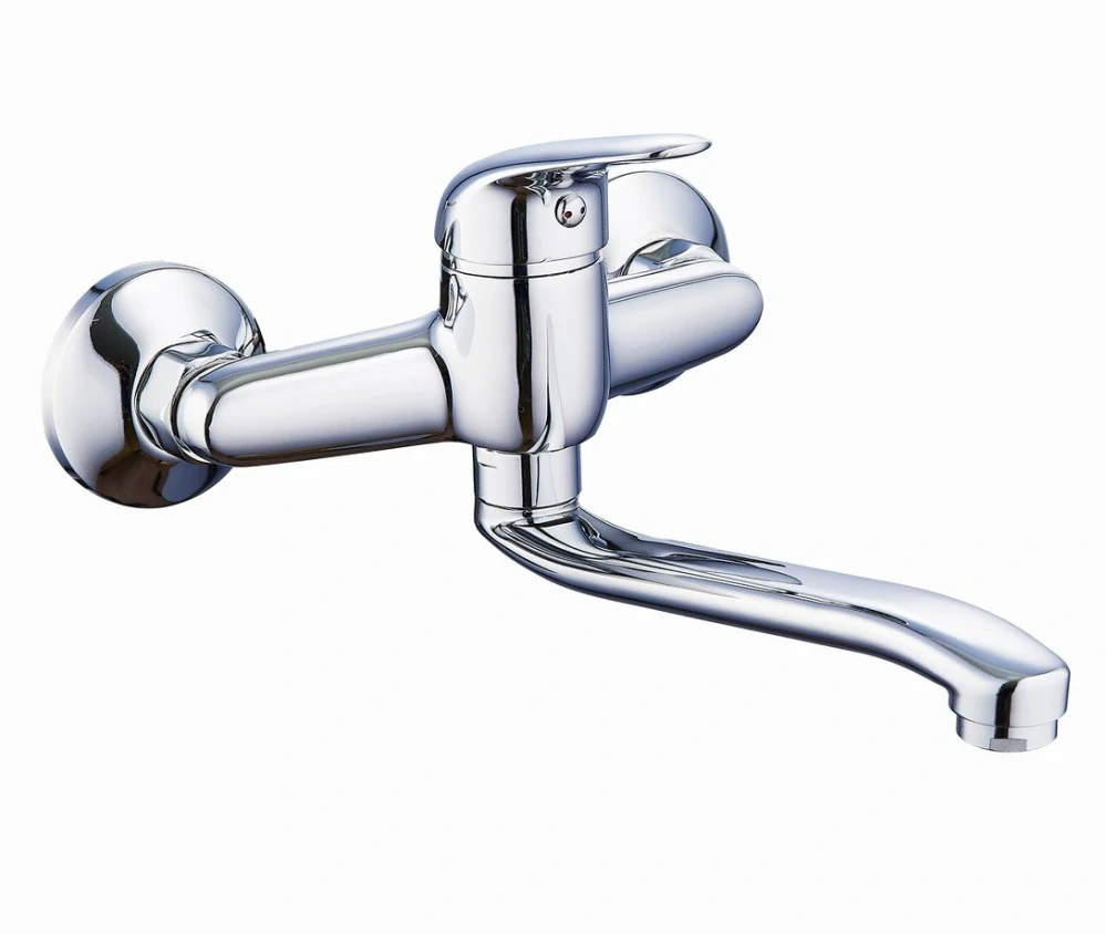 Stěnová dřezová baterie PLUTO 150 mm – chrom, tvarované ramínko