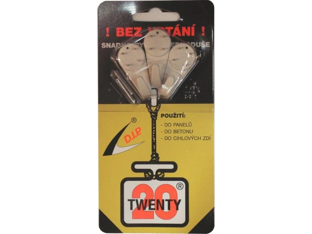 Háček Twenty – pevné zavěšení bez vrtání, velký, 20 kg