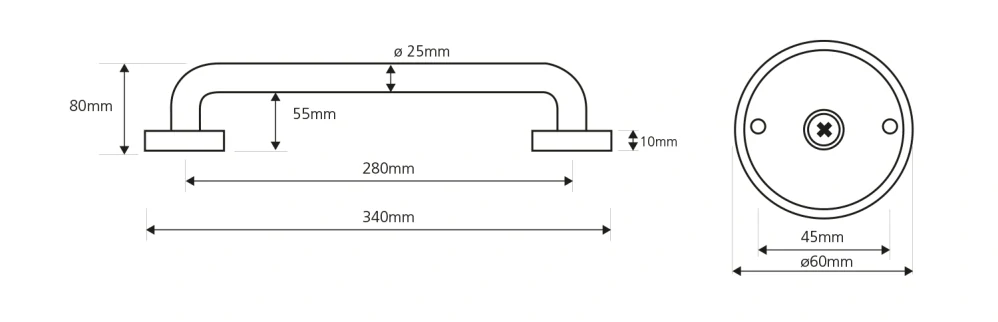 Rovné nerezové madlo 280 mm – bezpečnostní madlo do koupelny