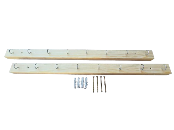 Držák prádelních šňůr na balkon 80 cm, 8 háčků - dřevěný, sada dvou kusů